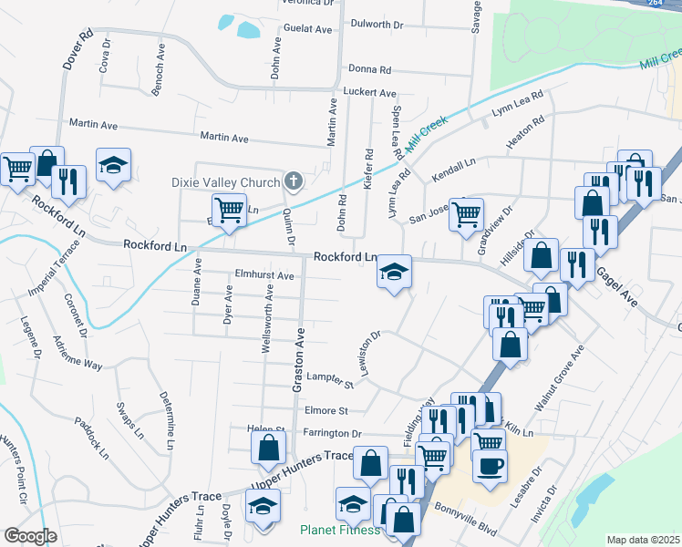 map of restaurants, bars, coffee shops, grocery stores, and more near 2150 Elmhurst Avenue in Louisville