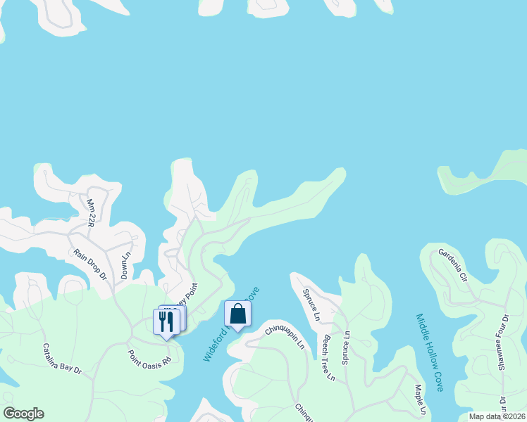 map of restaurants, bars, coffee shops, grocery stores, and more near 1701-2099 Chimney Point in Sunrise Beach