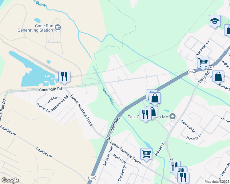 map of restaurants, bars, coffee shops, grocery stores, and more near 2826 Clark Run Road in Louisville