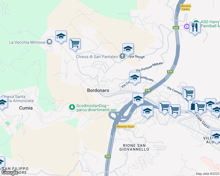 map of restaurants, bars, coffee shops, grocery stores, and more near 13 Viale Antonino Bertuccio in Messina