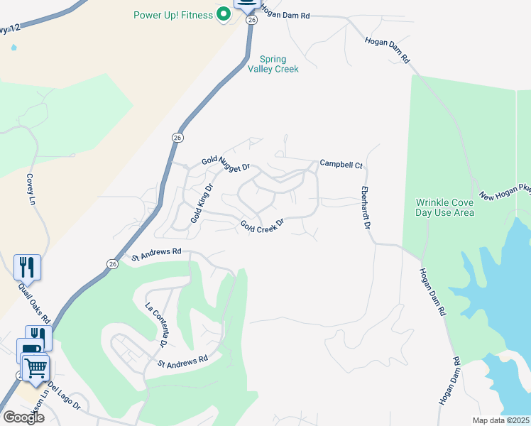 map of restaurants, bars, coffee shops, grocery stores, and more near 130 Golden Eagle Way in Valley Springs