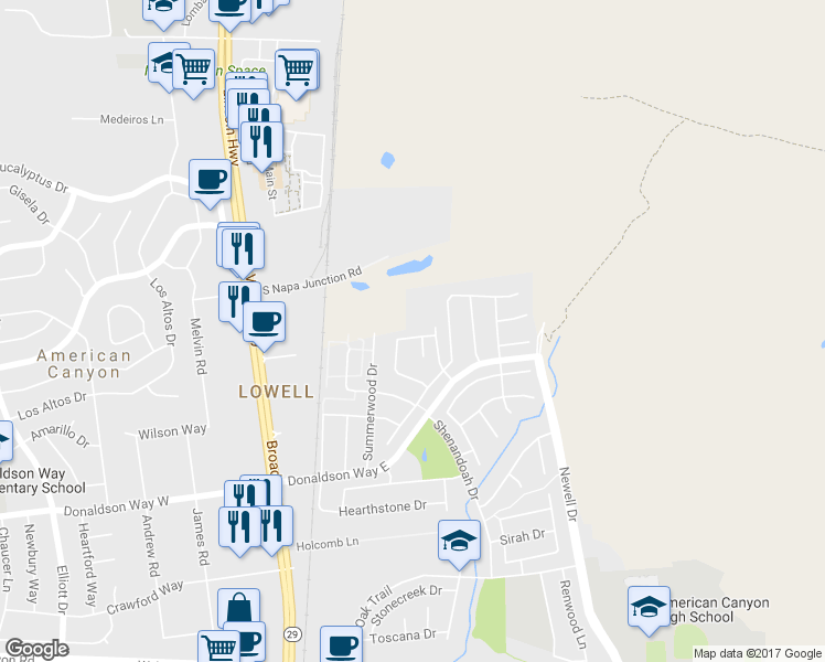 map of restaurants, bars, coffee shops, grocery stores, and more near 167 Terrazzo Lane in American Canyon