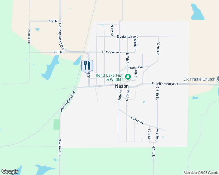 map of restaurants, bars, coffee shops, grocery stores, and more near 124 East Jefferson Avenue in Nason