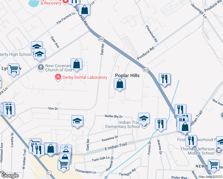 map of restaurants, bars, coffee shops, grocery stores, and more near 5010 Quail Court in Louisville