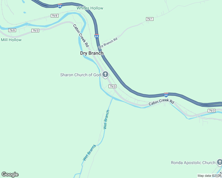 map of restaurants, bars, coffee shops, grocery stores, and more near 2221 Cabin Creek Road in Dry Branch