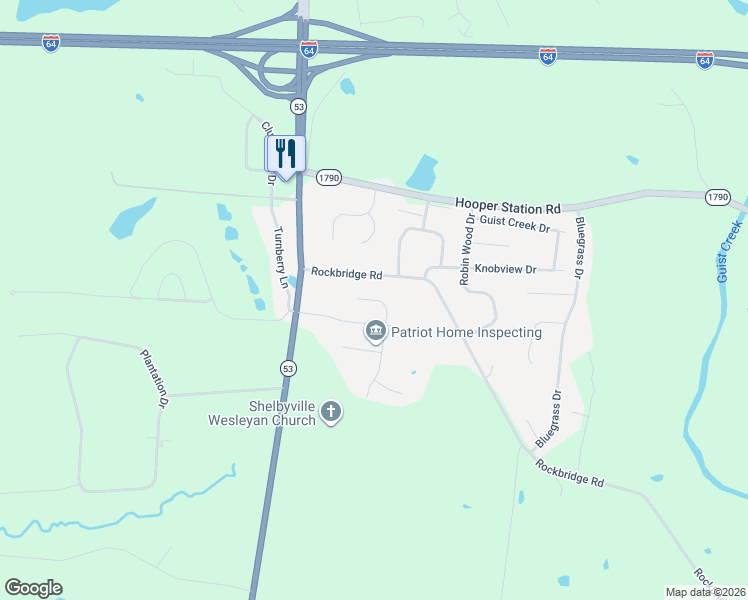 map of restaurants, bars, coffee shops, grocery stores, and more near 308 Tipperary Crossing in Shelbyville