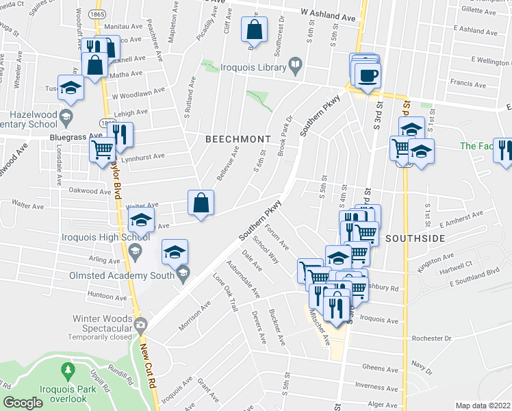 map of restaurants, bars, coffee shops, grocery stores, and more near 715 Brookline Avenue in Louisville