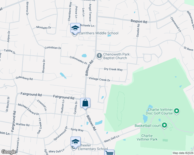 map of restaurants, bars, coffee shops, grocery stores, and more near 4705 Tuscany Way in Louisville