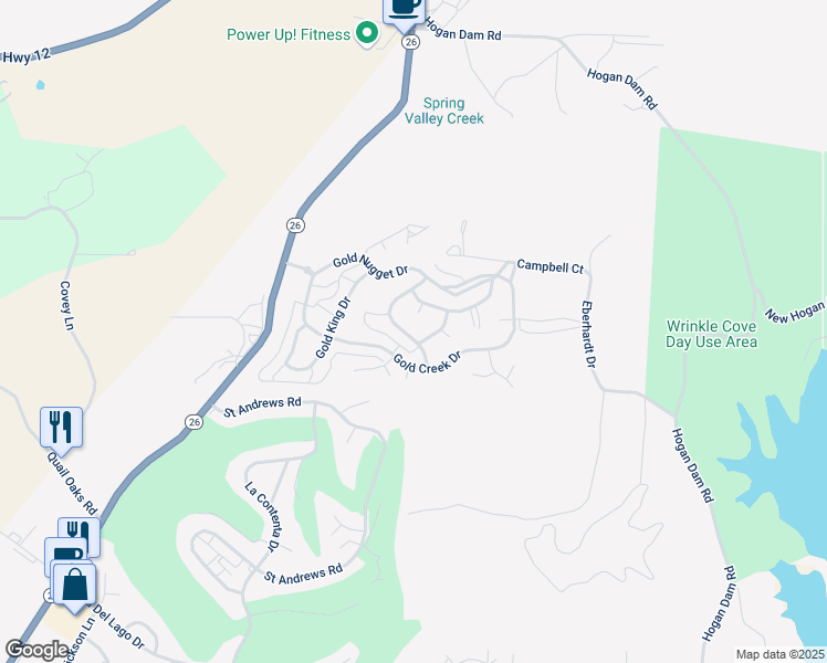 map of restaurants, bars, coffee shops, grocery stores, and more near 130 Golden Eagle Way in Valley Springs