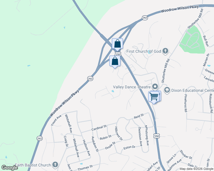 map of restaurants, bars, coffee shops, grocery stores, and more near 209 Midvale Crossing in Staunton
