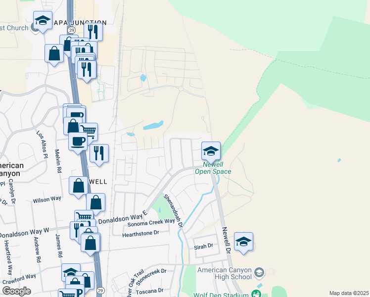 map of restaurants, bars, coffee shops, grocery stores, and more near 234 Sorrento Lane in American Canyon