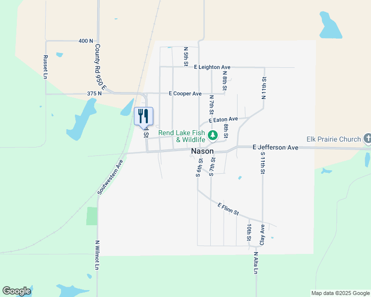 map of restaurants, bars, coffee shops, grocery stores, and more near 124 East Jefferson Avenue in Nason