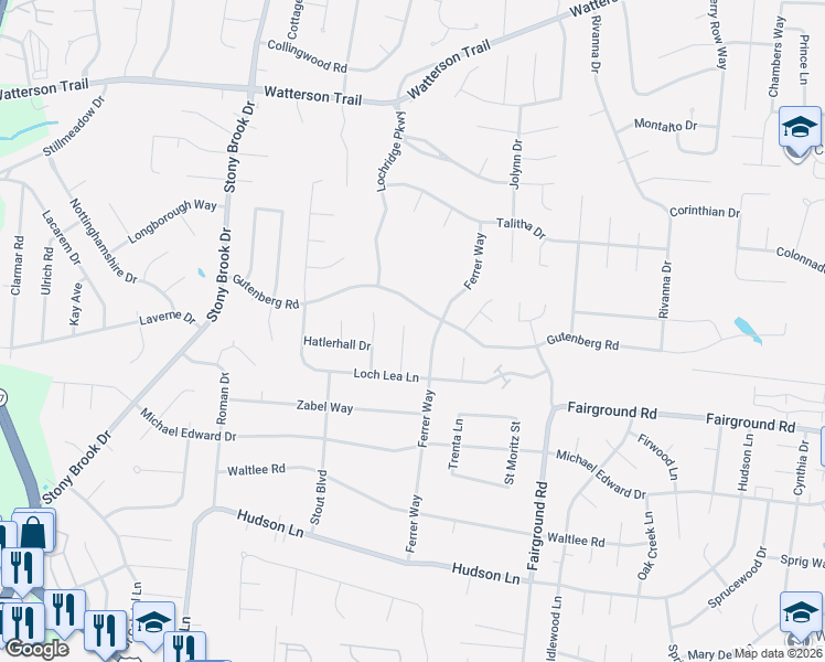map of restaurants, bars, coffee shops, grocery stores, and more near 4805 Redmon Court in Louisville
