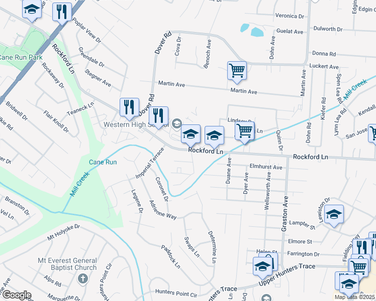 map of restaurants, bars, coffee shops, grocery stores, and more near in Shively