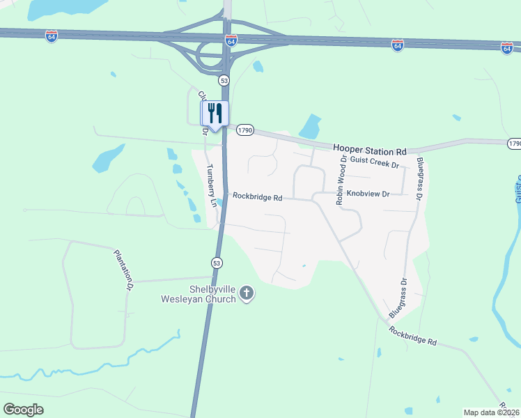 map of restaurants, bars, coffee shops, grocery stores, and more near 300 Tipperary Crossing in Shelbyville