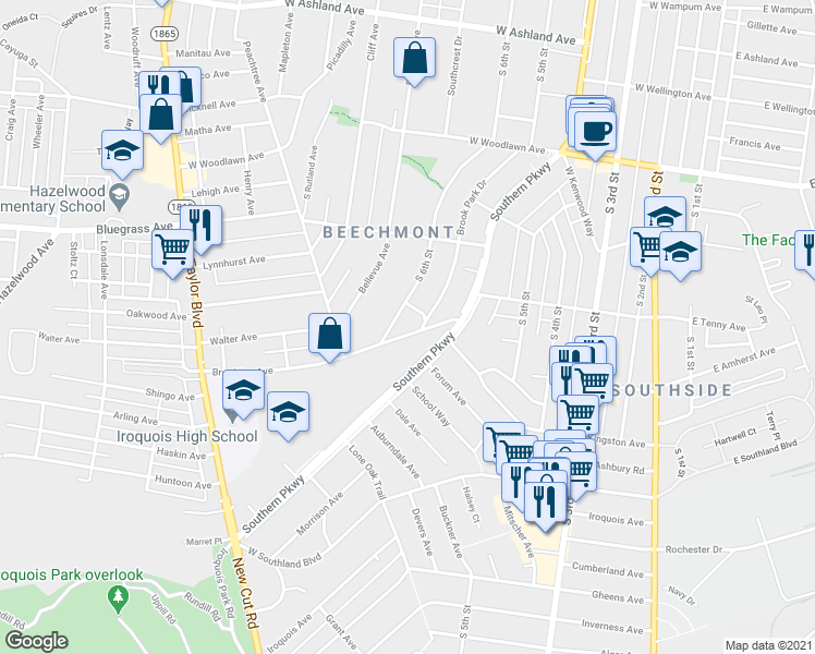 map of restaurants, bars, coffee shops, grocery stores, and more near 715 Brookline Avenue in Louisville
