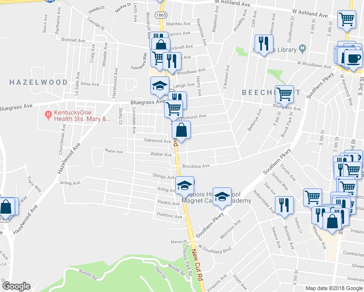 map of restaurants, bars, coffee shops, grocery stores, and more near 4333 Taylor Boulevard in Louisville