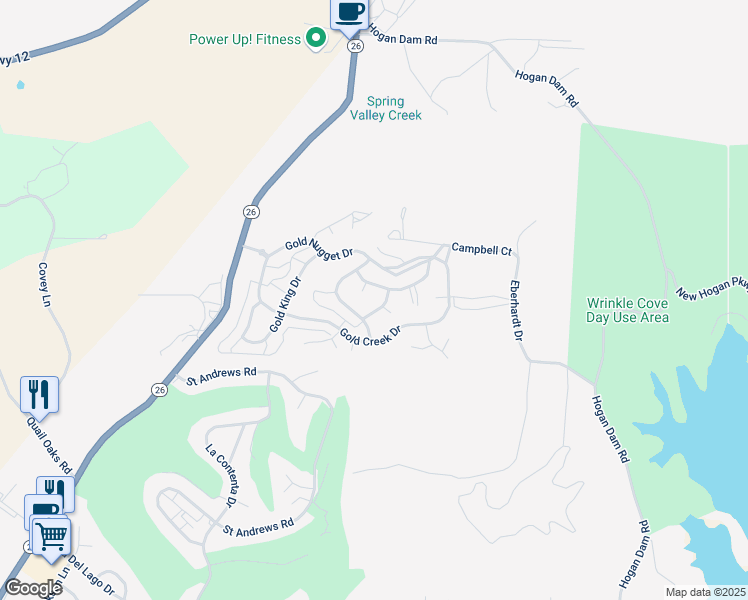 map of restaurants, bars, coffee shops, grocery stores, and more near 130 Golden Eagle Way in Valley Springs