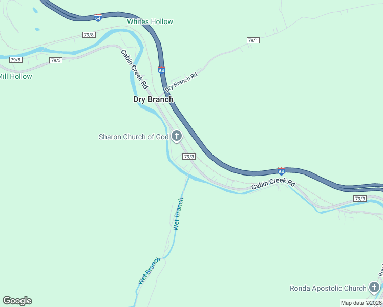map of restaurants, bars, coffee shops, grocery stores, and more near 2221 Cabin Creek Road in Dry Branch