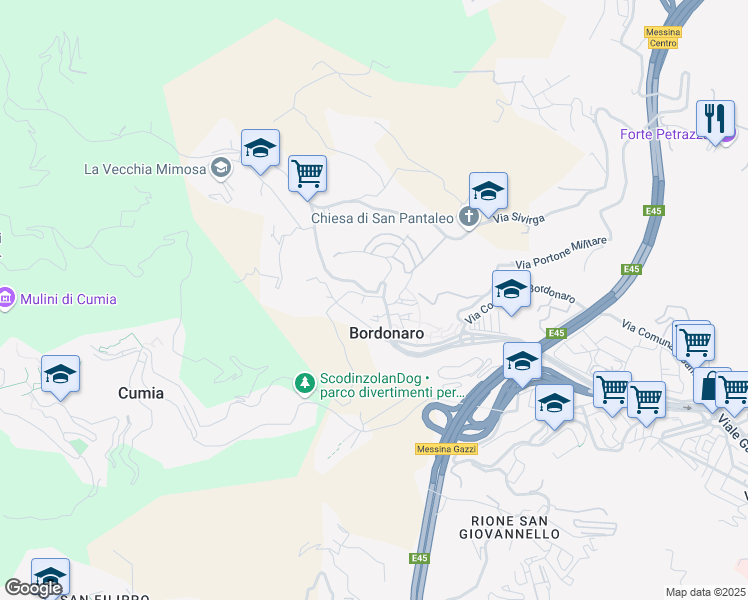 map of restaurants, bars, coffee shops, grocery stores, and more near 3 Via Cumia in Messina