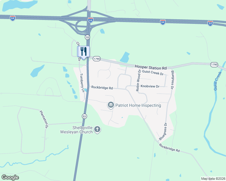 map of restaurants, bars, coffee shops, grocery stores, and more near 308 Tipperary Crossing in Shelbyville