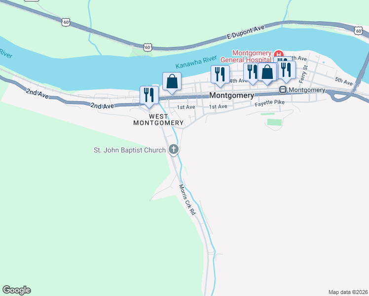 map of restaurants, bars, coffee shops, grocery stores, and more near County Route 61/6 in Montgomery