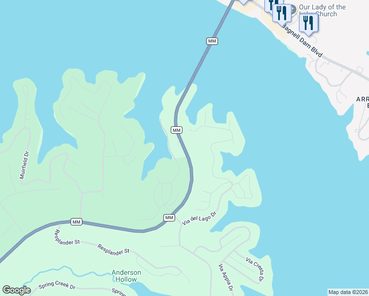 map of restaurants, bars, coffee shops, grocery stores, and more near State Highway MM in Sunrise Beach