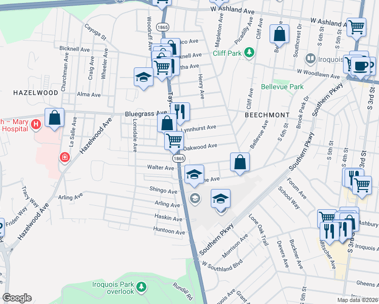 map of restaurants, bars, coffee shops, grocery stores, and more near 4333 Taylor Boulevard in Louisville
