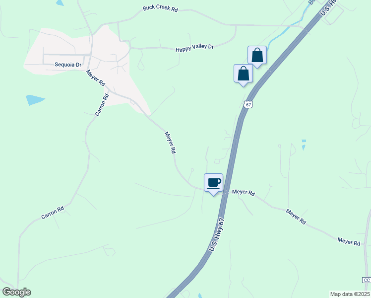 map of restaurants, bars, coffee shops, grocery stores, and more near 2857 Meyer Road in Festus