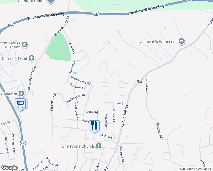 map of restaurants, bars, coffee shops, grocery stores, and more near 438 Peach Street in Staunton