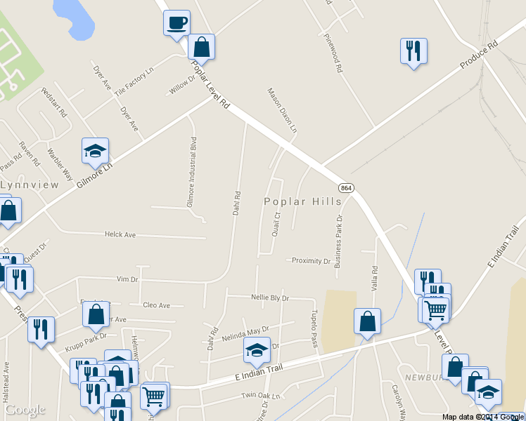 map of restaurants, bars, coffee shops, grocery stores, and more near 5010 Quail Court in Louisville