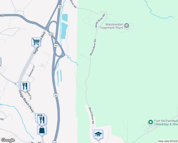 map of restaurants, bars, coffee shops, grocery stores, and more near 85 Wood River Road in Lake Ozark