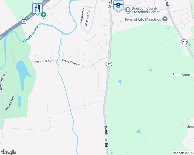 map of restaurants, bars, coffee shops, grocery stores, and more near 118 Cross Creek Drive in Paris