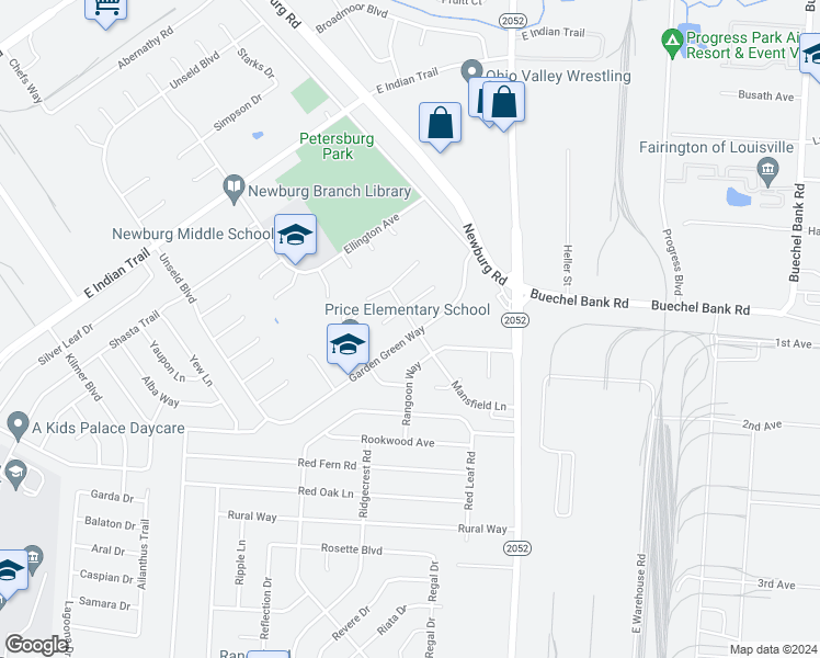 map of restaurants, bars, coffee shops, grocery stores, and more near 5006 Mansfield Lane in Louisville