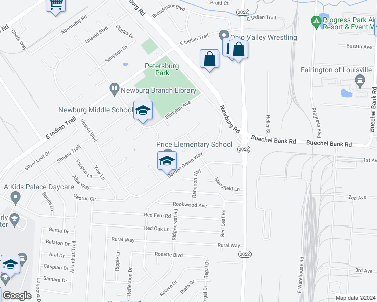 map of restaurants, bars, coffee shops, grocery stores, and more near 5108 Terrace Green Circle in Louisville