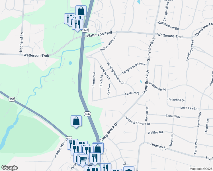 map of restaurants, bars, coffee shops, grocery stores, and more near 4809 Ulrich Road in Louisville