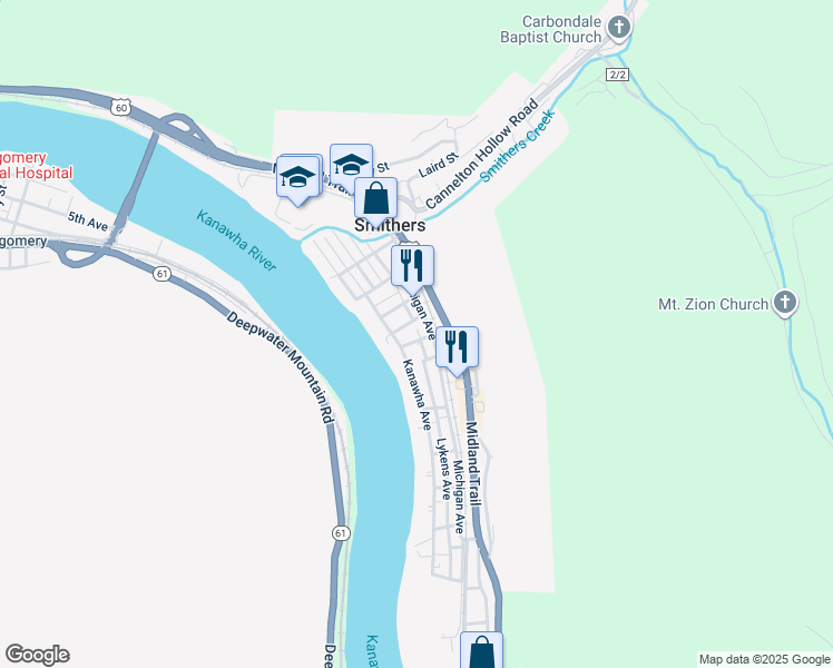 map of restaurants, bars, coffee shops, grocery stores, and more near 32 Spruce Street in Smithers