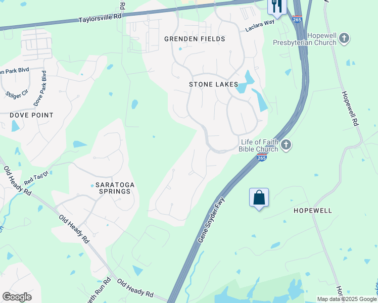 map of restaurants, bars, coffee shops, grocery stores, and more near 4404 Fancy Gap Court in Louisville