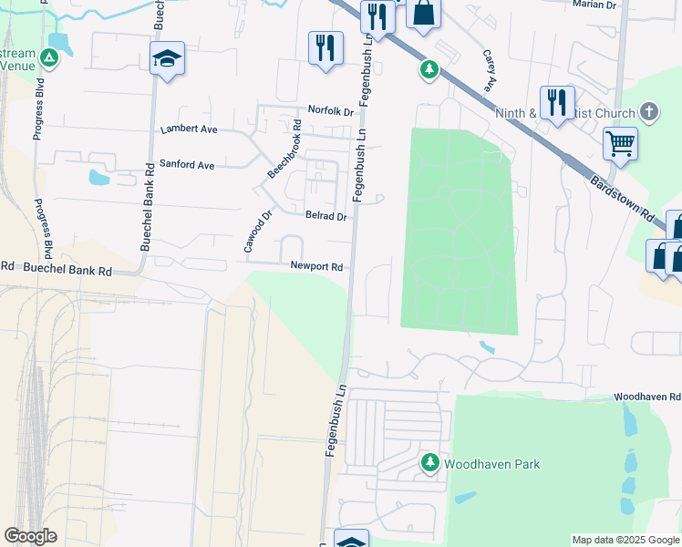map of restaurants, bars, coffee shops, grocery stores, and more near 4414 Newport Road in Louisville