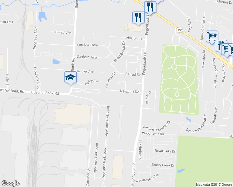 map of restaurants, bars, coffee shops, grocery stores, and more near 4324 Newport Road in Louisville