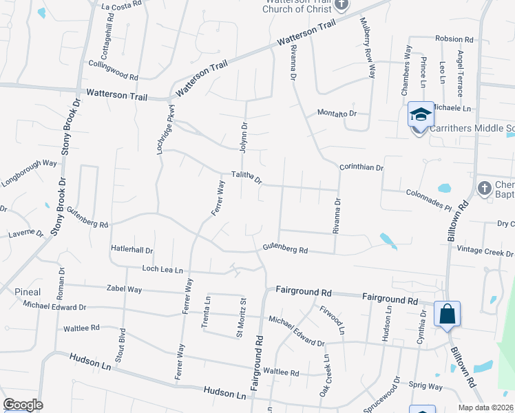 map of restaurants, bars, coffee shops, grocery stores, and more near 4612 Scott Court in Louisville