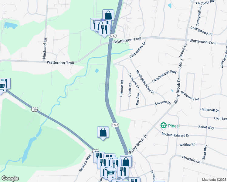 map of restaurants, bars, coffee shops, grocery stores, and more near 4701R South Hurstbourne Parkway in Louisville