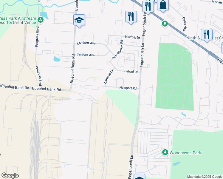 map of restaurants, bars, coffee shops, grocery stores, and more near 4324 Newport Road in Louisville