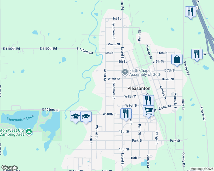 map of restaurants, bars, coffee shops, grocery stores, and more near 708 Cedar Street in Pleasanton