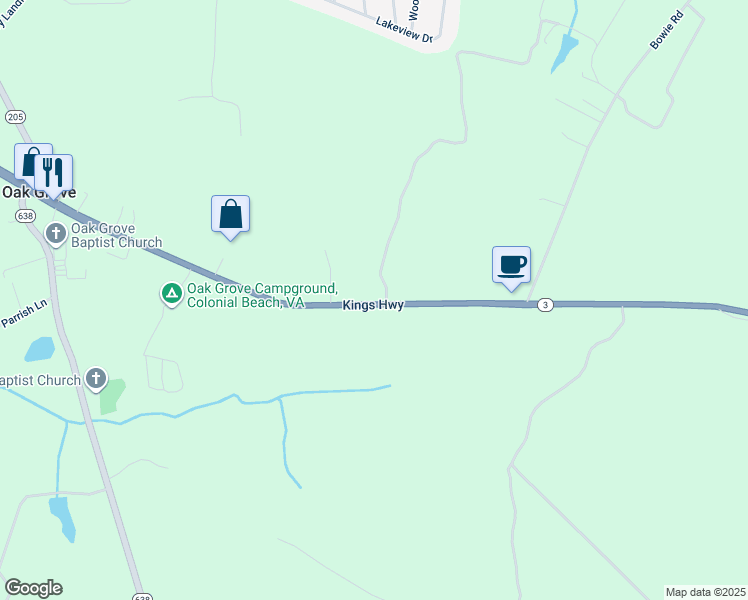 map of restaurants, bars, coffee shops, grocery stores, and more near 3699 Kings Highway in Colonial Beach