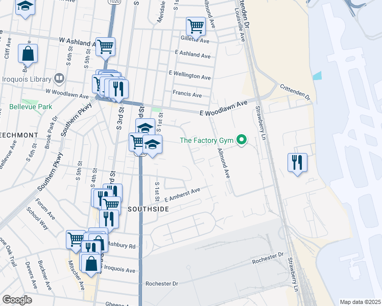 map of restaurants, bars, coffee shops, grocery stores, and more near 548 Douglas Park in Louisville