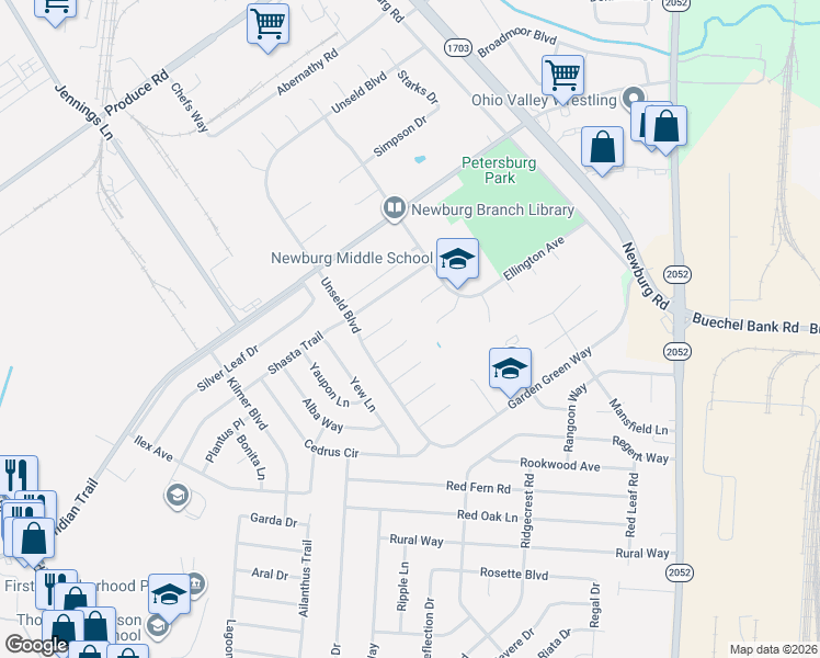 map of restaurants, bars, coffee shops, grocery stores, and more near 4916 Bethune Court in Louisville