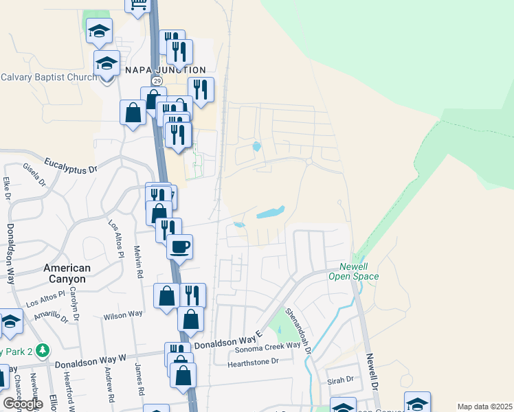 map of restaurants, bars, coffee shops, grocery stores, and more near 698 South Napa Junction Road in American Canyon