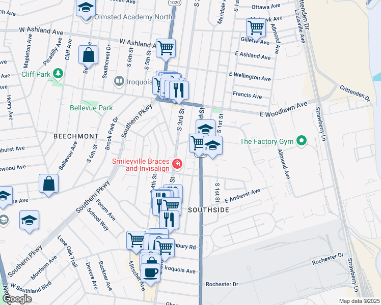 map of restaurants, bars, coffee shops, grocery stores, and more near 4816 South 2nd Street in Louisville