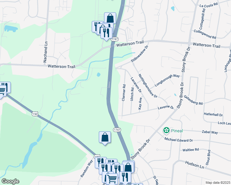 map of restaurants, bars, coffee shops, grocery stores, and more near 4701R South Hurstbourne Parkway in Louisville